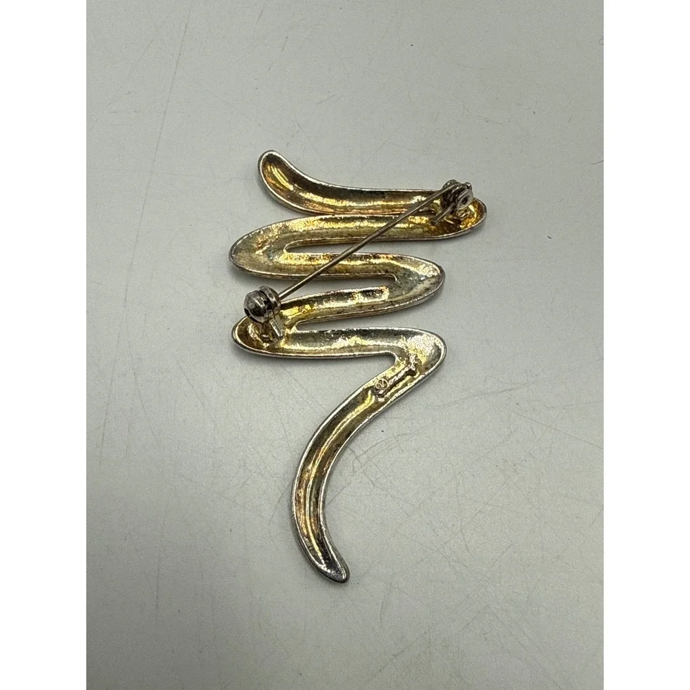 Danecraft Vintage Silver‎ Tone Abstract Zig Zag Squiggle Brooch Pin Modernist